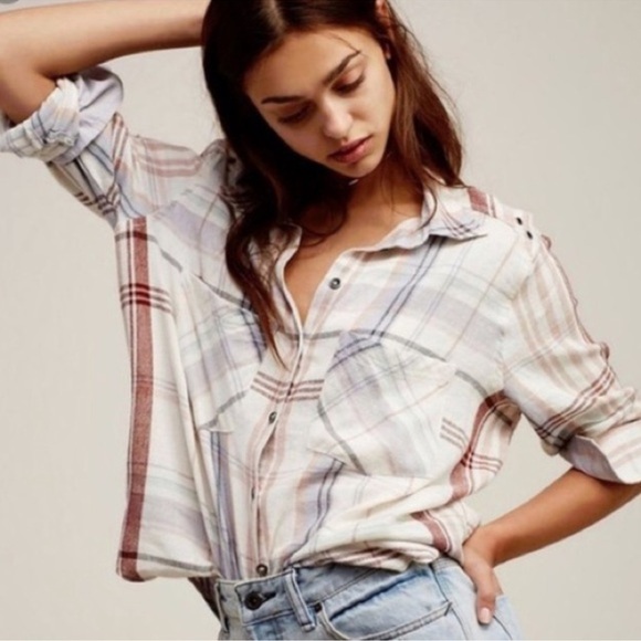 Free People Wesley Plaid Flannel Boyfriend Shirt - Picture 1 of 11